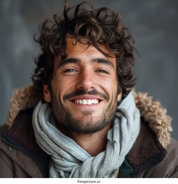 portrait of a smiling young man with curly hair