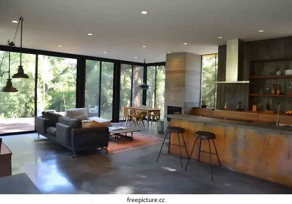 Modern Home Interior Design with Concrete and Wood Elements