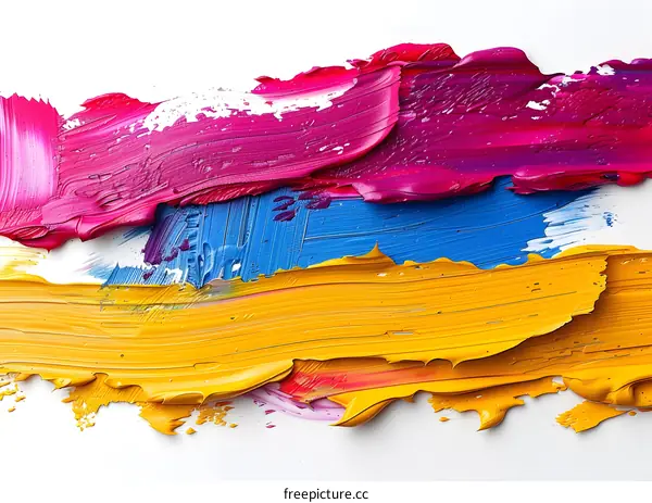 Abstract Art Background With Yellow, Blue and Pink Acrylic Paint