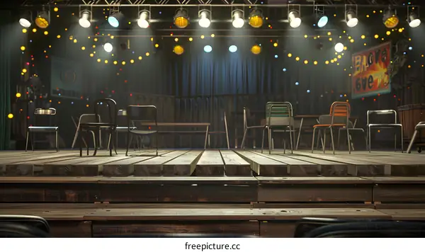 Empty Stage With Chairs and Lights