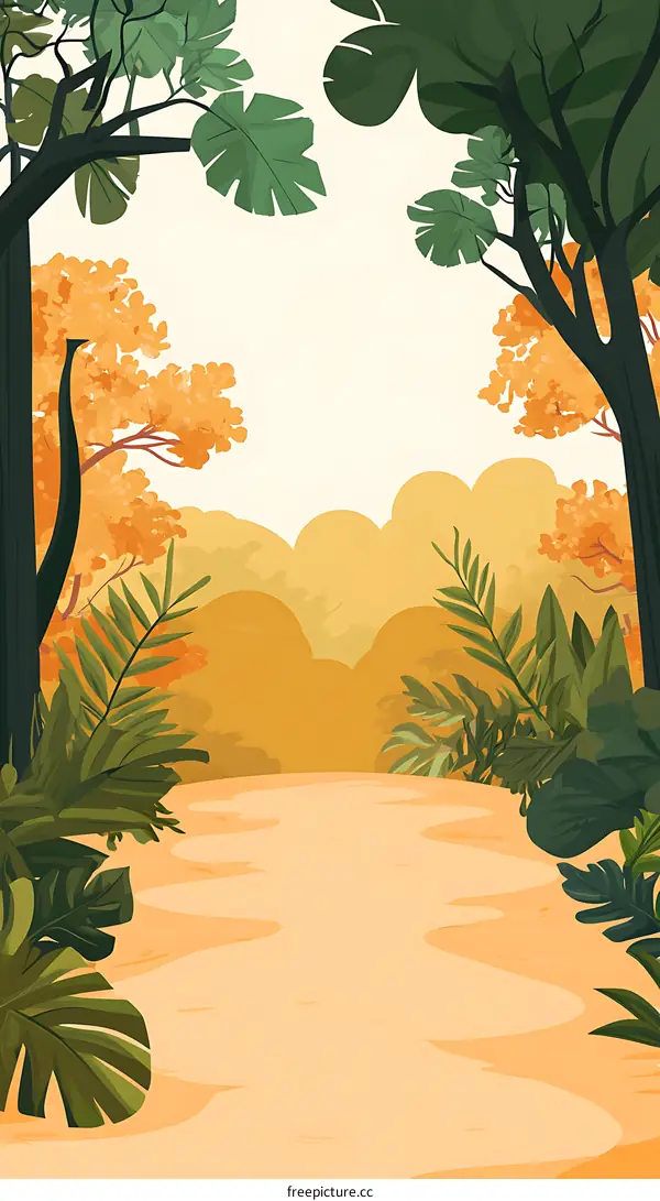 Tropical Forest Path Landscape Illustration