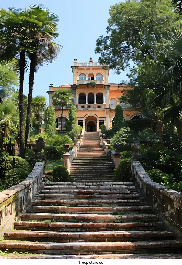 Stone Steps Leading to Italian Villa