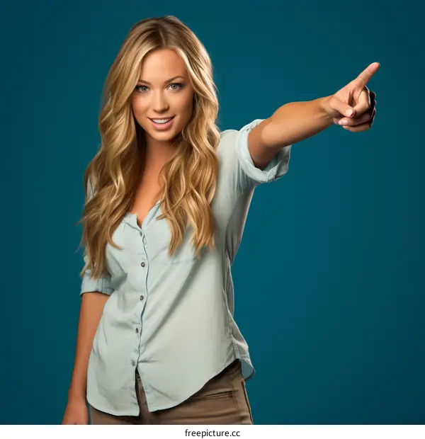 Blonde woman pointing
