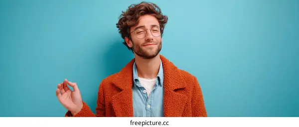Calm and Thoughtful Man in an Orange Coat