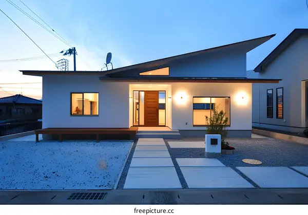 Modern Minimalist House with a Unique Roof Design