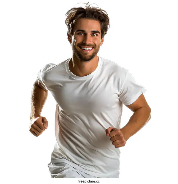 [Transparent Background PNG]Man Running in White