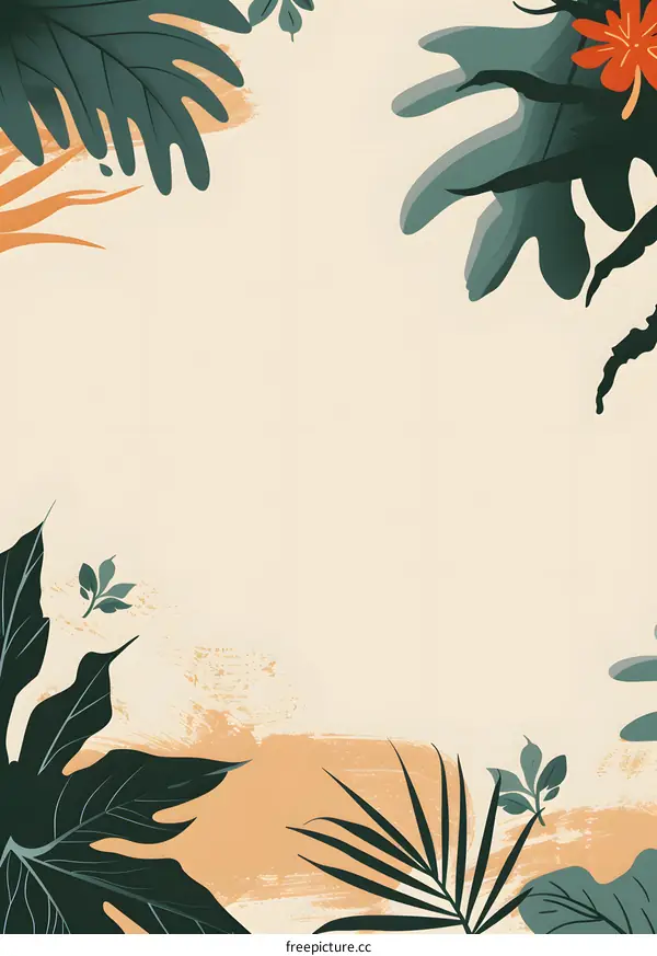 Tropical Leaves Background With Abstract Strokes