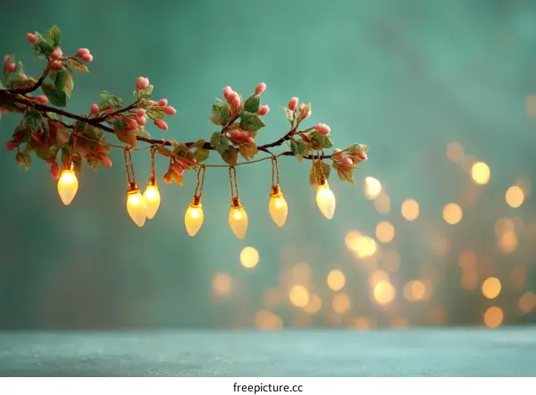 Warm Christmas Lights Decorated Branch