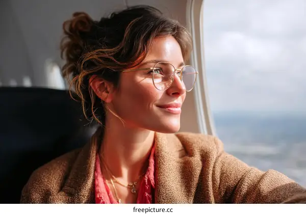 Woman Looking Out Airplane Window