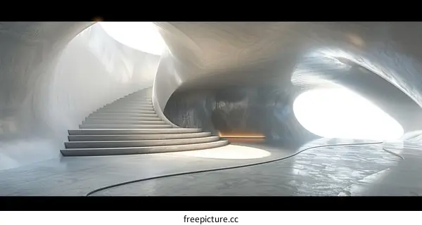 Futuristic Staircase in a Concrete Cave