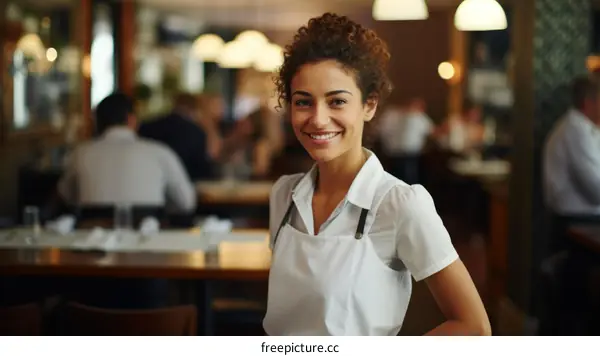 Portrait of a smiling waitress in a restaurant