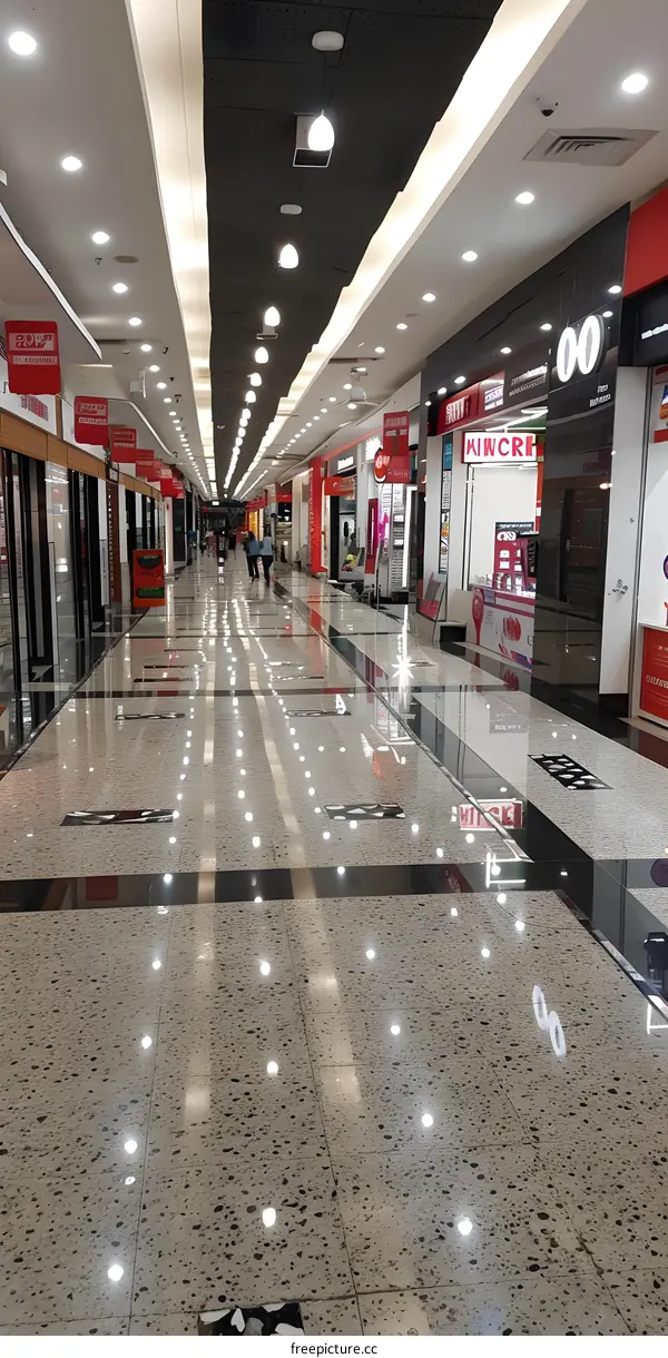 Empty Shopping Mall Corridor With Spotlights