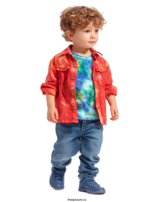 [Transparent Background PNG]Colorful Tie-Dye Outfit for a Little Boy