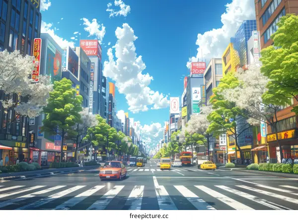 Vibrant Anime Cityscape with People