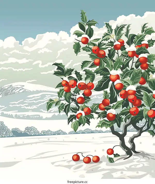 Winter Landscape with Holly Bush