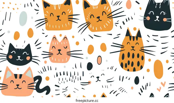 Cute Cartoon Cat Seamless Pattern