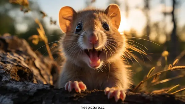Small happy brown rat or mouse in the wild