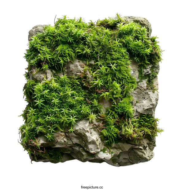 [Transparent Background PNG]A rectangular piece of stone covered with green moss