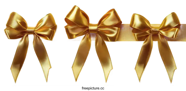 [Transparent Background PNG]Three Golden Ribbons Bows on a White Background
