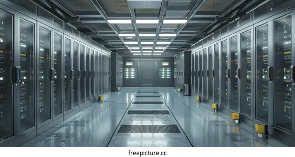 Server room with rows of server racks