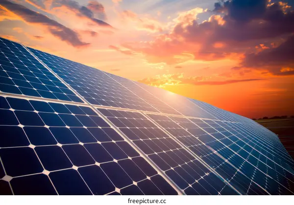 A large solar farm generates electricity from the sun