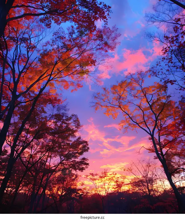 colorful sunset in the forest