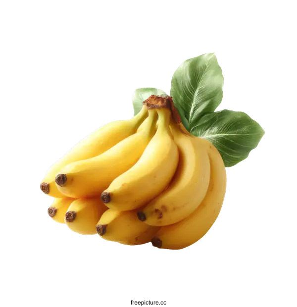 [Transparent Background PNG]Bunch of Ripe Bananas with Green Leaves
