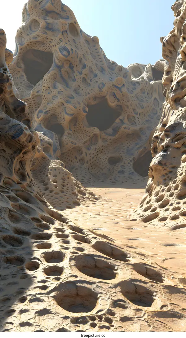 3D Rendered Abstract Canyon With Holes