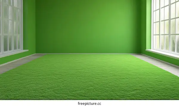 Empty Room with Green Grass Carpet Illustration