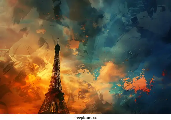 Eiffel Tower Silhouette with Abstract Brushstrokes