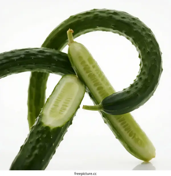 Fresh Green Cucumbers Arranged in Curved Shape for Healthy Eating