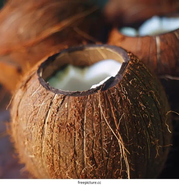 Refreshing Coconut Drink Served in a Coconut Shell