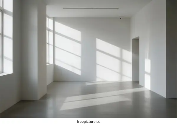 Bright and empty room with sunlight streaming through windows