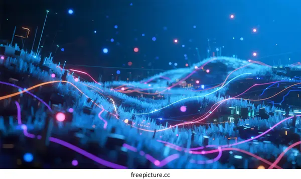Abstract Digital Network Visualization with Flowing Lines and Points