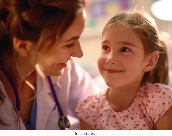 Little girl smiling at the doctor