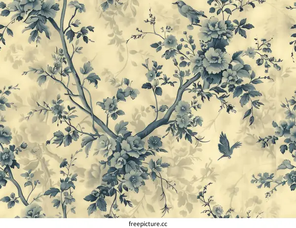 Chinoiserie Floral Pattern in Blue and White