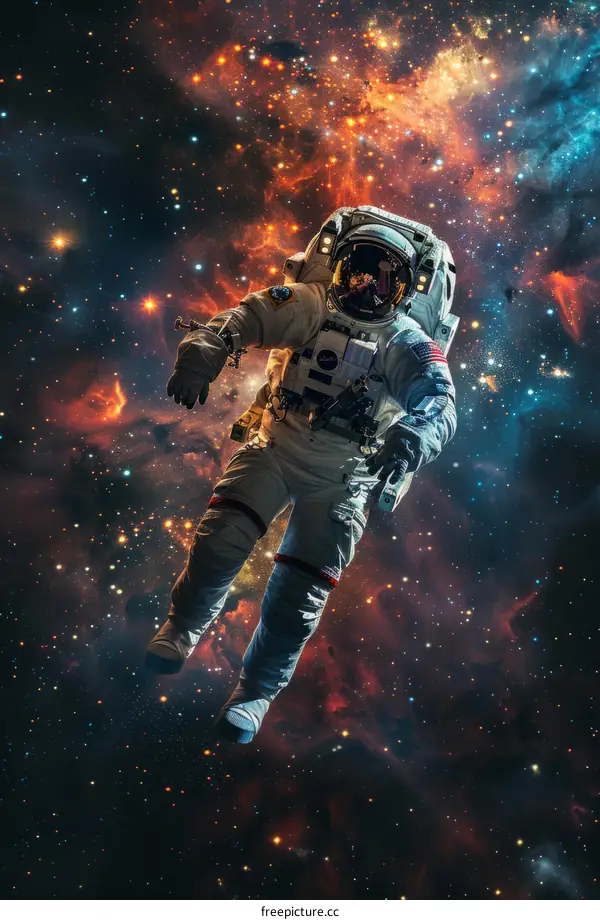 Astronaut in spacesuit floating in the vastness of space