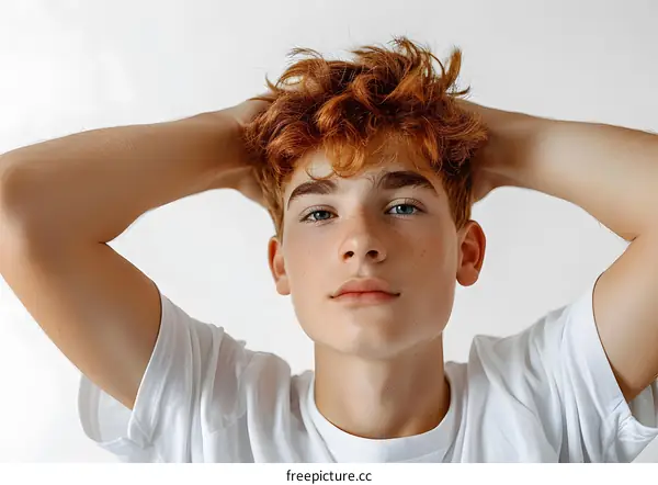 Young Redhead Man Posing With Hands Behind Head