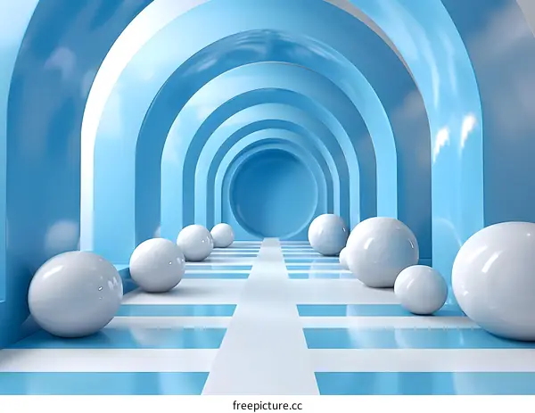 Blue Corridor with Archways