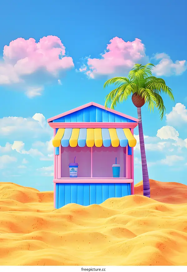 Summer Beach Stand Cartoon Illustration