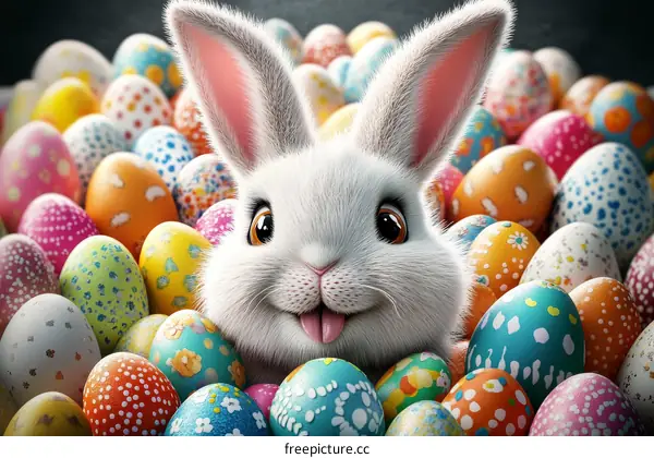 Cute Easter Bunny with Colorful Eggs