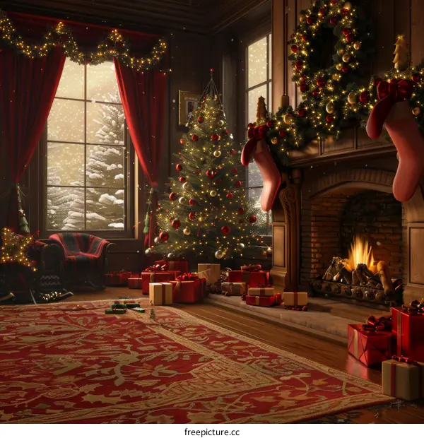 Christmas Tree by the Fireplace