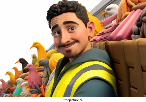 Delivery Man with Package of Pigeons