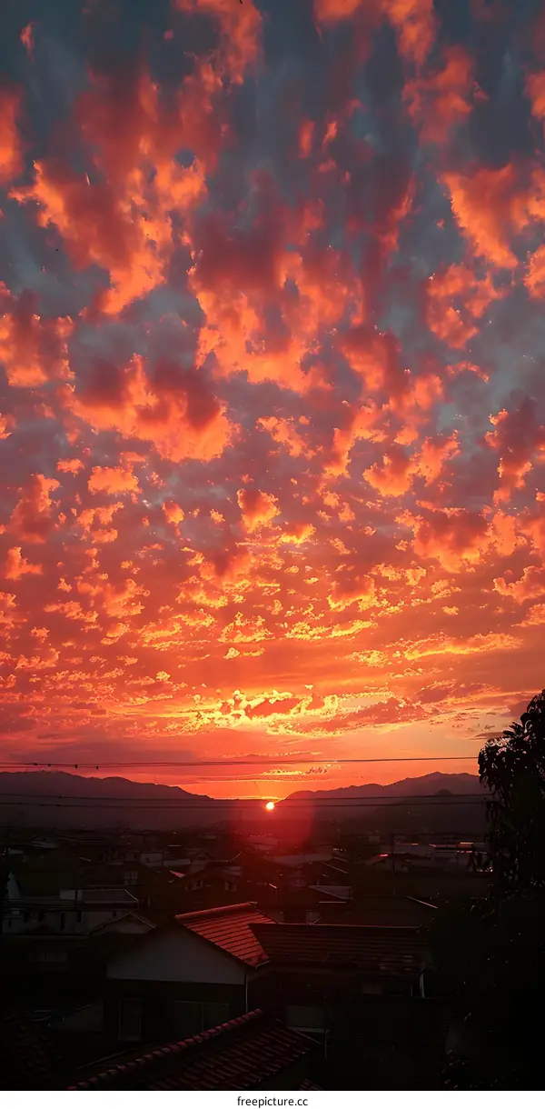 Fiery Sunset Over Cityscape