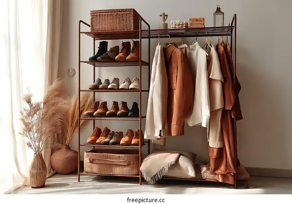 Organized Shoe and Clothing Storage in a Modern Closet