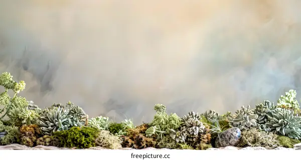 Green Plants and Moss Border with Blurred Background