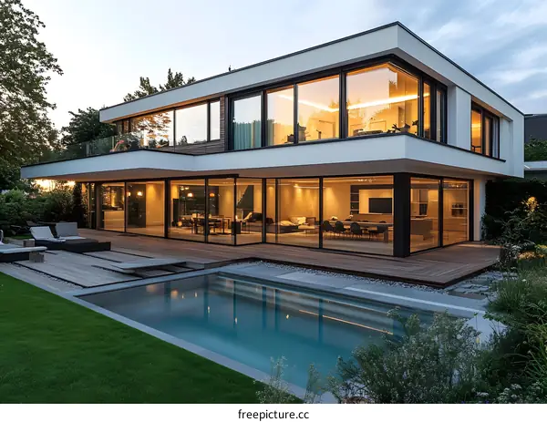 Modern House with Swimming Pool and Large Windows