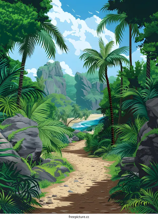 Tropical Rainforest Path Leading to the Beach