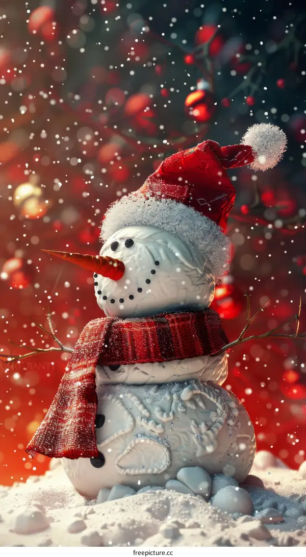 Christmas Snowman in Snowy Landscape