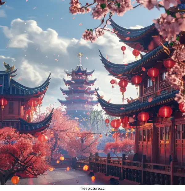 Chinese Architecture and Cherry Blossoms
